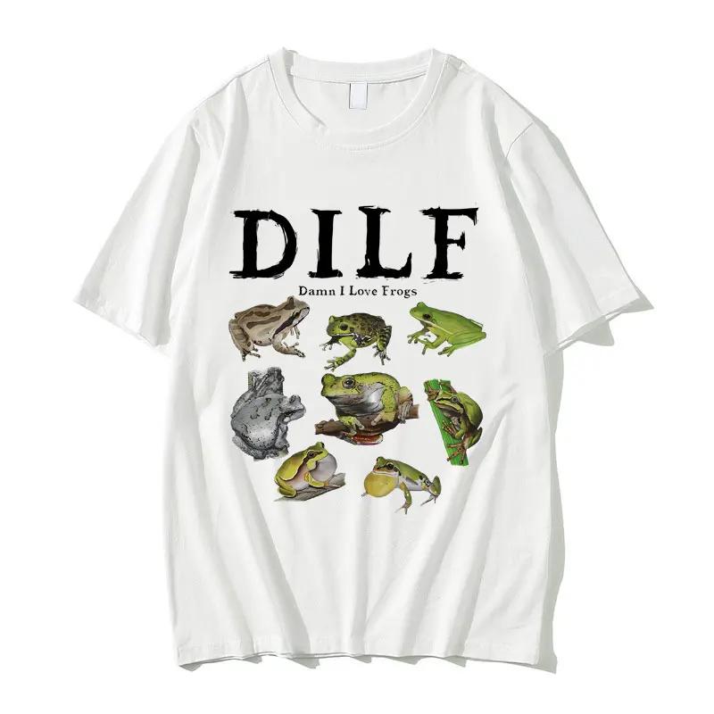 Retro Dilf Loves Frog Print T-shirtsfeaturing Fun and Expressive Frog Designs for Womens Casual Wear