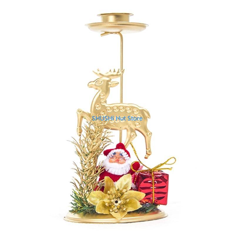 Christmas Metal Tealight Holder Santa for Doll Hollow Out Tree Elk Snowflake Star Iron Art Candlestick D57B