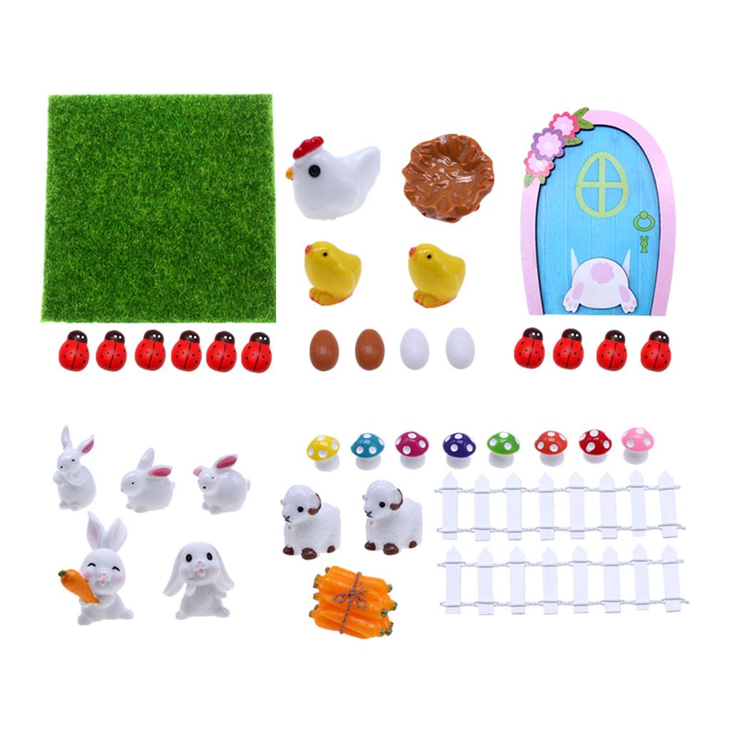 Festive Dollhouse Miniature Accessories Easter Ornaments Set Small Scene Model Collection Garden Animal Rabbit Chick DIY