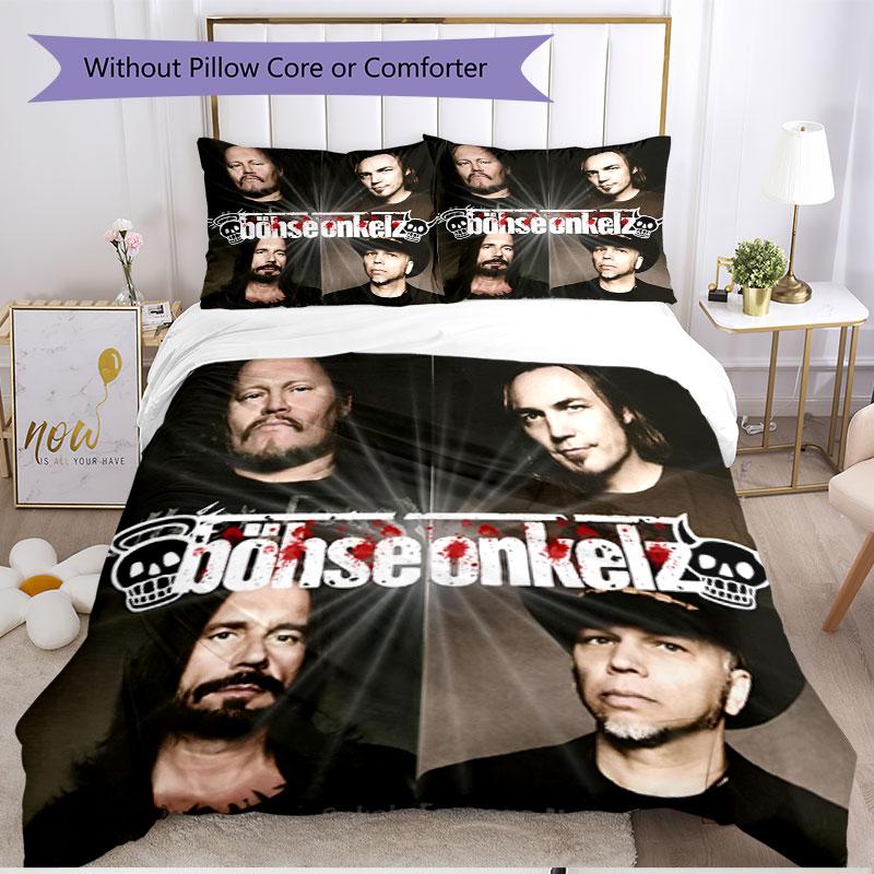 3pcs Duvet Cover Set (1*Duvet Cover + 2*Pillowcase, Without Core), Bohse Onkelz Print Soft All‑Season Bedding Set, Home Bedroom Decor Gift