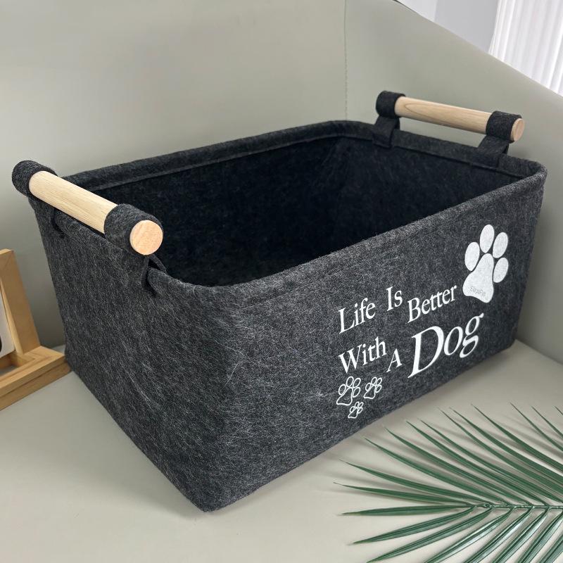 

Handheld Felt Storage Basket with Wooden Handle for Snacks, Books, Toys, Pets, and Sundries