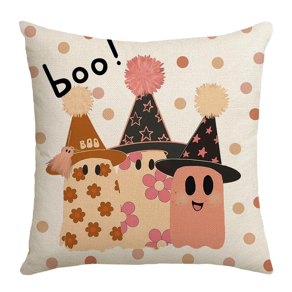 New Halloween Pillow for Living Room Sofa Bedroom Pumpkin Bat Linen Print Pillow
