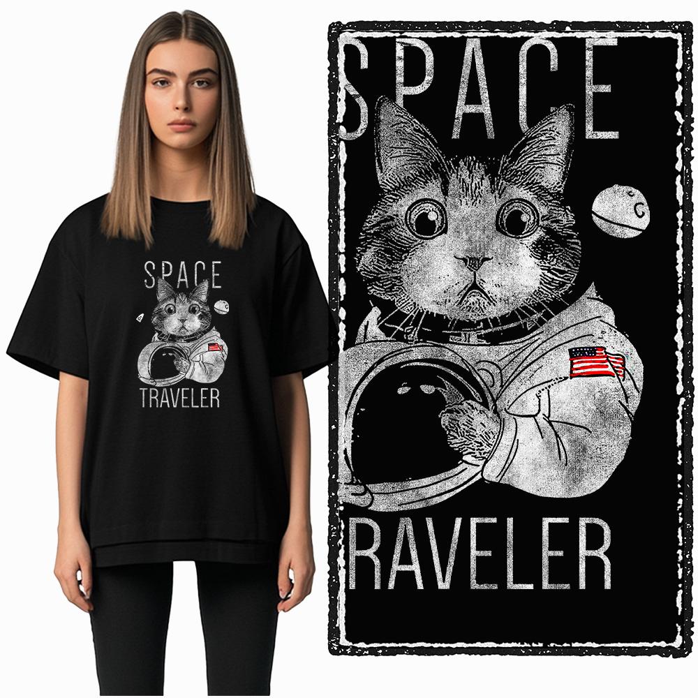 Coolmind DB 100% Baumwolle Katzenprint Exklusiver Grafik Damen T-Shirt Cooles SCHWARZES Damen T-Shirt Übergröße T-Shirt für Damen T-Shirt