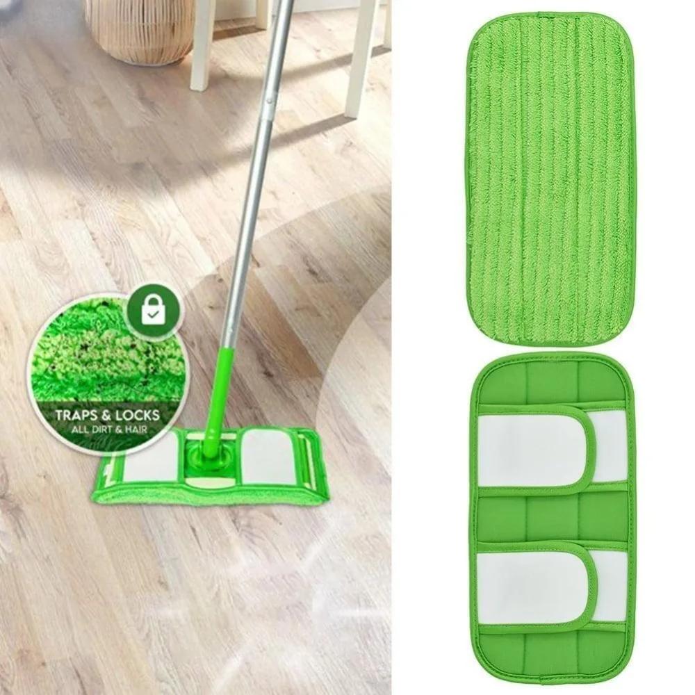 

1PC Microfiber Reusable Mop Pads Fits 12 Inch for Swiffer Sweeper Cleaner Washable Fiber Cloth Household Mopping Accessory зелёный