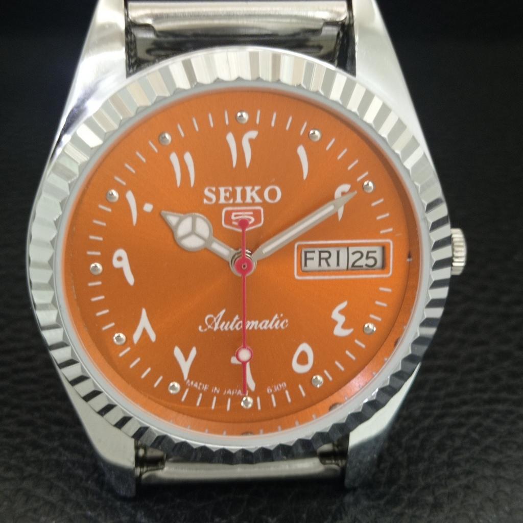 VINTAGE SEIKO 5 AUTOMATIC 6309A REFURBISHED JAPAN MENS ORANGE WATCH a442515-1