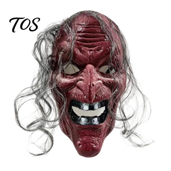 Comfortable Horror Mask for Parties Halloween Witch with Realistic Wrinkles & Fangs, Plastic Scary Old Costume Face Mask, Creepy Cosplay Prop