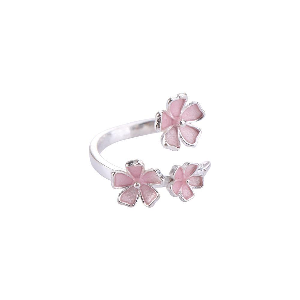 Drop Oil Design Cherry Blossom Ring Dainty Flower Bracelet Unique Open Adjustable Ring  Gift