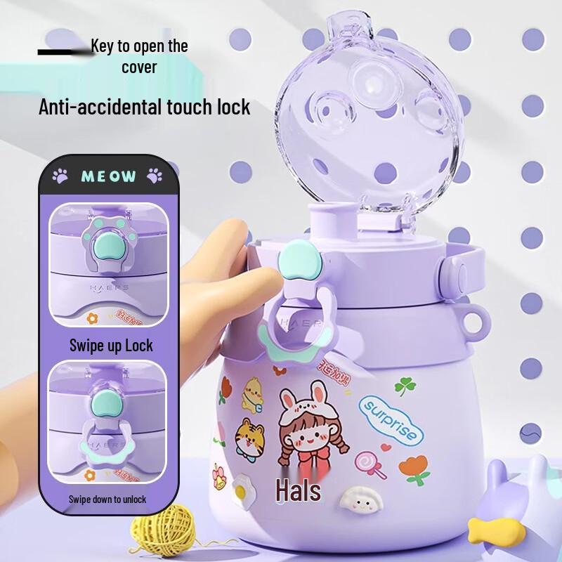 HAERS Cute Cat Paw Belly Vacuum Insulated Straw Bottle 800ml