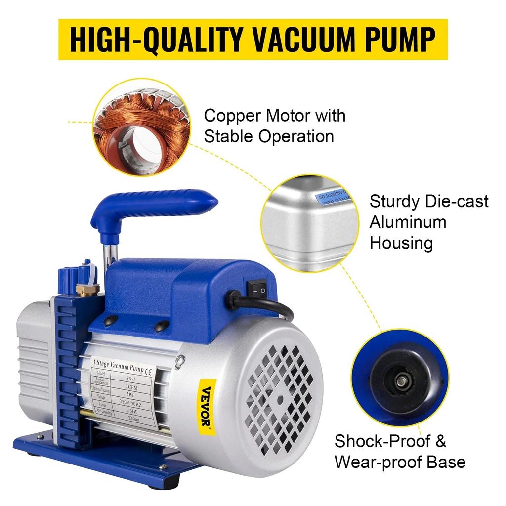 Pompa del Vuoto SIHAO 1.8-4.8CFM con Manometri Refrigerante AC HVAC Refrigerazione
