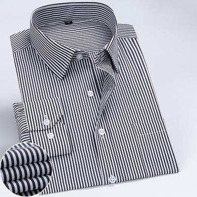 Classic Stripes Men's Top Quality Dress Shirts Long Sleeve Slim Fit Solid Color Business Formal White Shirt Male Social Clothing