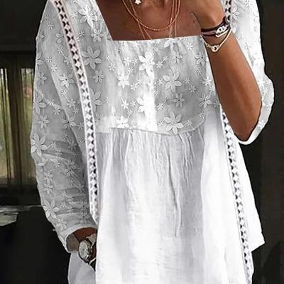 Fashion Women's Casual Tops Lace Embroidery Loose Long Sleeve White Blouse Comfortable and Versatile T-shirt for Ladies Elegant Women's Clothing