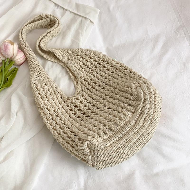 Flowers Knit Shoulder Bags for Women Hollow Design Large Capacity Ladies Tote Bag Versatile Commuter Femlae Beach Handbags