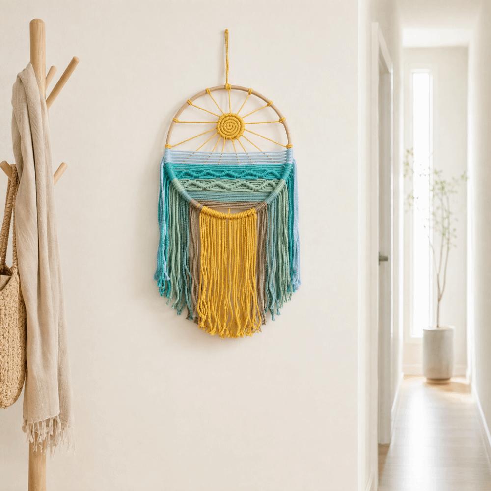 Yellow Macrame Wall Hanging 11.81x 23.62in Boho Tapestry Wall Art for Apartment