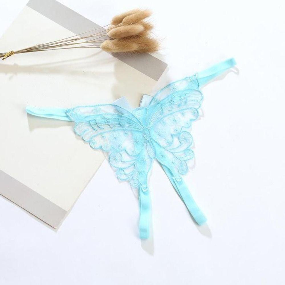 Butterfly Lace Embroidered Panties Thin Belt Bowknot T-Pants Transparent Sexy Mesh Thongs  Gift