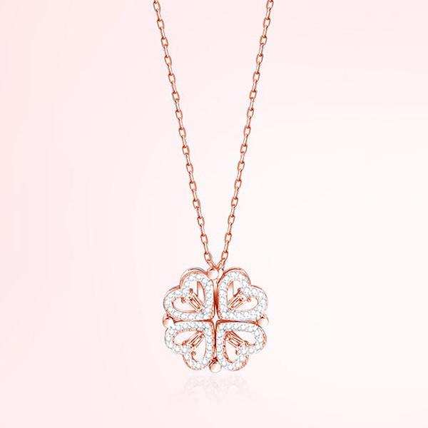 1pc Heart Shaped Four Leaf Clover Pendant Necklace Jewelry Zircon Women Love Clavicle Chain Gifts Openable ChokerJewelry