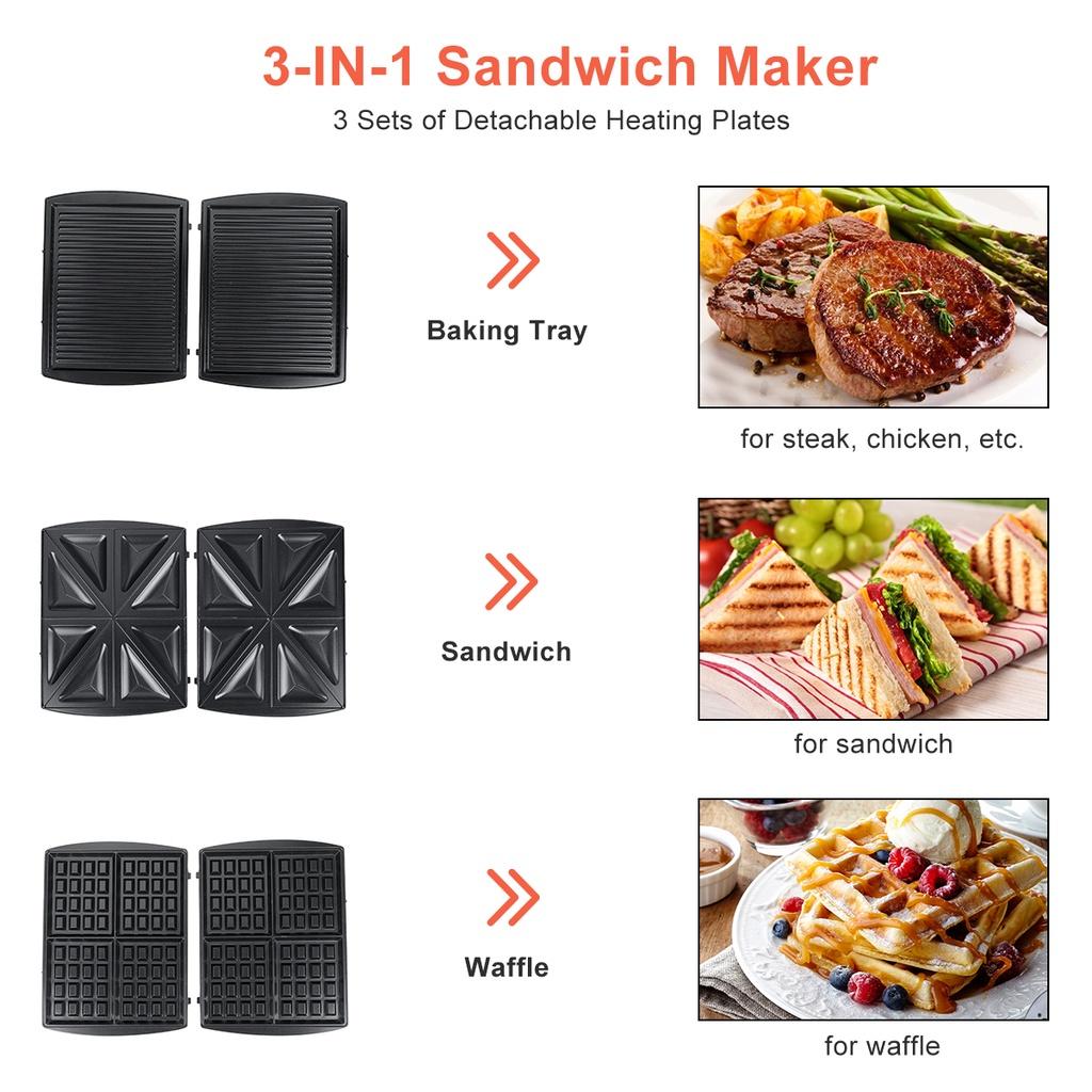 3 In 1 1200W Mini Sandwich Machine Breakfast Maker Electric Waffle Maker Multi Cookers Toasters Electric Ovens Hot Plates Bread Pancake
