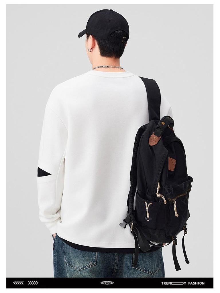 Autumn/Winter American Trend Brand Heavyweight Men's Patchwork Round Neck Long Sleeve Sports Hoodie