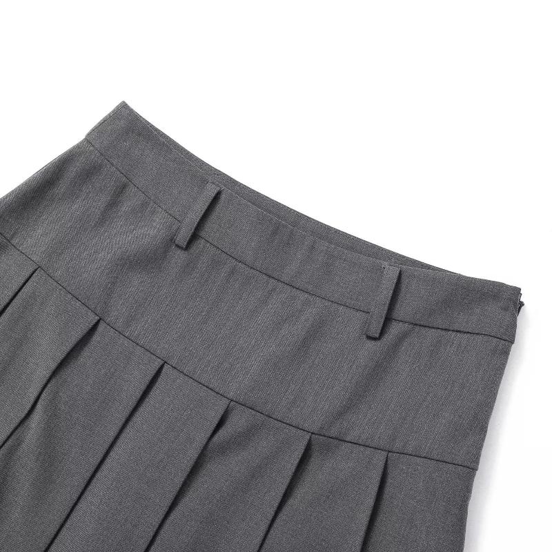 Vintage šedý oblek sukně do A Dámské jarní podzimní vysokoškolský styl s vysokým pasem skládaná střední délka sukně dámská