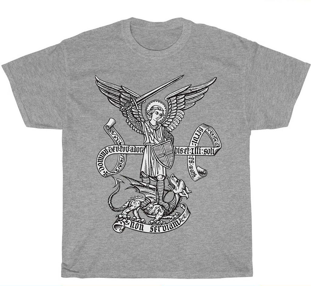 Catholic Angel Defend Us Archangel St Michael TShirt Summer Cotton Short Sleeve ONeck Unisexs T Shirt New S3XL