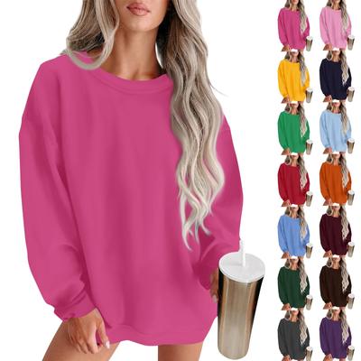 Modisches Sweatshirt-Oberteil mit Rundhalsausschnitt, einfarbig, langärmelig, Basic