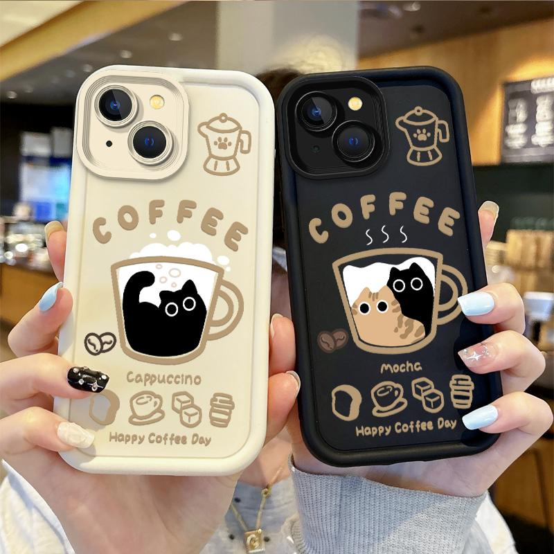 Cartoon Popular Coffee Cat Phone Case For IPhone 17 16 15 14 13 12 11 Pro Max Non-Slip Protective Soft Durable Flexible Cover