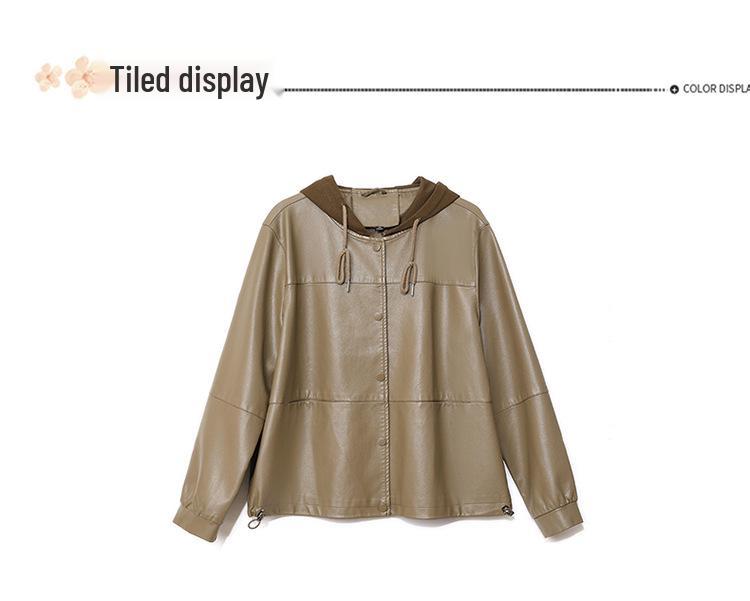 Women's Spring Hooded PU Leather Jacket - Short Style for Middle-Aged and Elderly Ladies