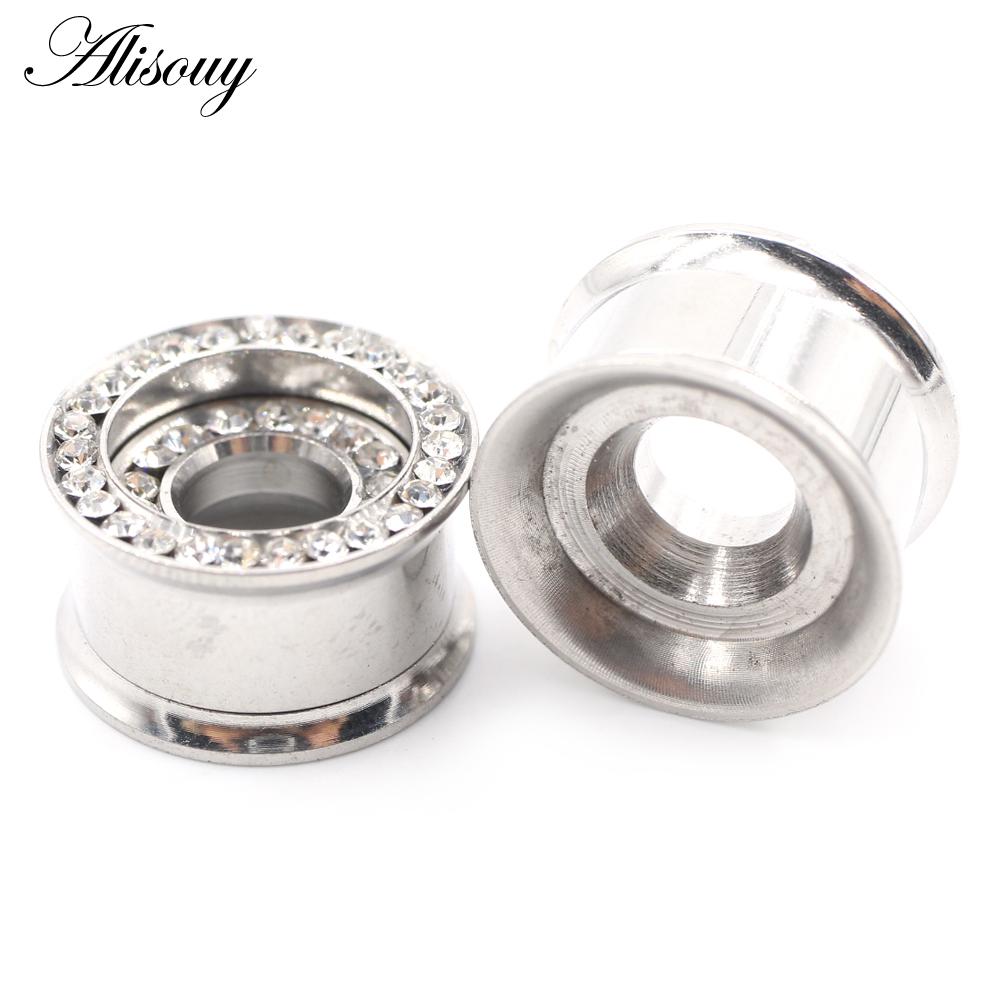 Alisouy Ohrstöpsel, Tunnel, Plugs, Expander, Keil, Messgerät, Ohrringe, Piercing, Körperschmuck, Lila, Schwarz, Klar, Zirkon, Edelstahl, 2 Stück