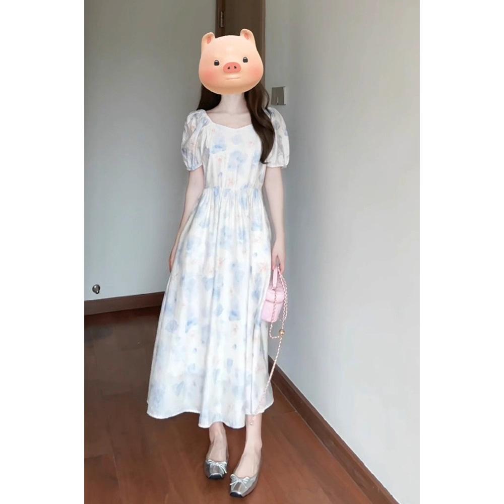 Coffee Break French Retro Gentle Wind Sweet High-end Temperament On the Run Princess Floral Dress Summer New