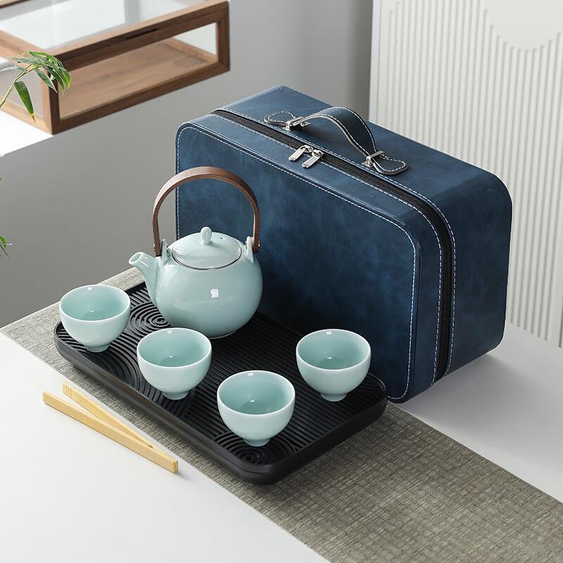 Portable Zisha Ceramic Handle Pot Tea Set