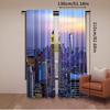 2Pcs Modern Curtain New York City Skyline With Skyscrapers At Sunset Night American Urban Life For Bedroom Living Room Dining