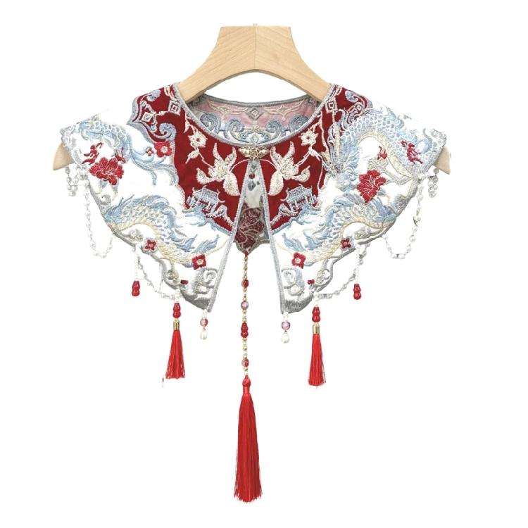 Stylish Detachable Embroidered Collar With Bead Embellishments Soft Polyester Fabric For Blouses And Dresses