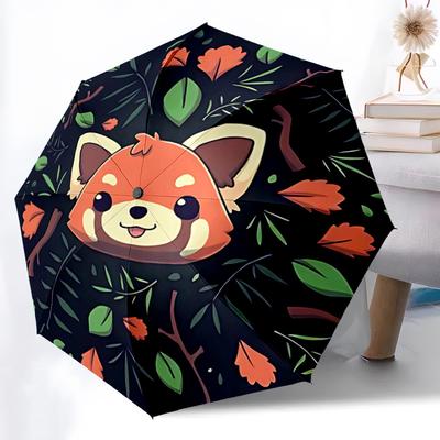 1pc Autumn Fox Cartoon Umbrella - Portable Folding Design, 8-Rib Outdoor Umbrella, Travelers & Daily Use.F084