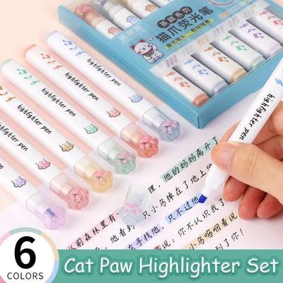 6 pz/set Kawaii Cat Paw Evidenziatore Pennarelli a Punta Inclinata Inchiostro Liquido per Forniture per Ufficio di Cancelleria per la Scuola degli Studenti