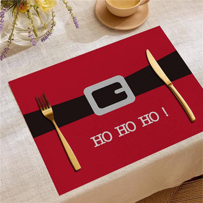 Christmas Digital Print Heat-Resistant Linen Placemat: European and American Birthday Party Table Decor