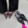 French Catwalk Model Pointed Triangle Thick Heel Satin Half Slippers Female 2025 Summer Wear Fairy Lazy Cool Slippers
