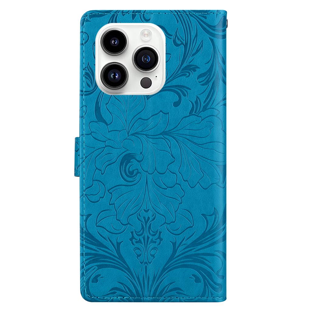 Für iPhone 16 Pro Lederhülle Geprägtes Blumenmuster Brieftasche Ständer Flip Handyhülle