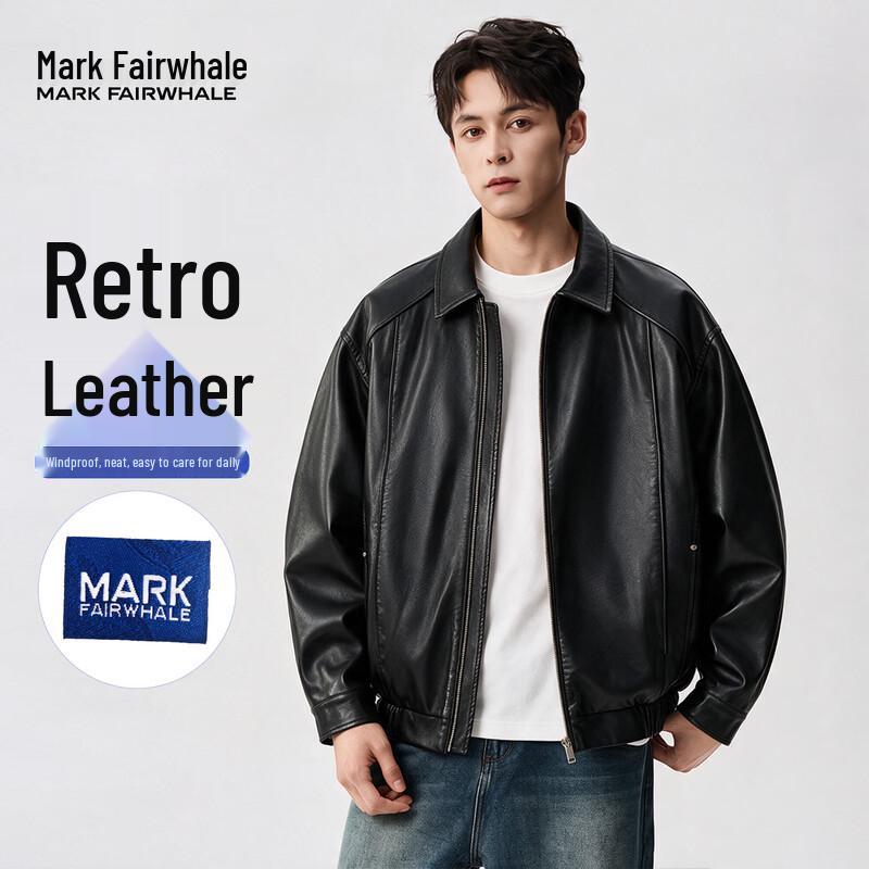 Mark Fairwhale American Retro Stand-Collar PU Leather Jacket