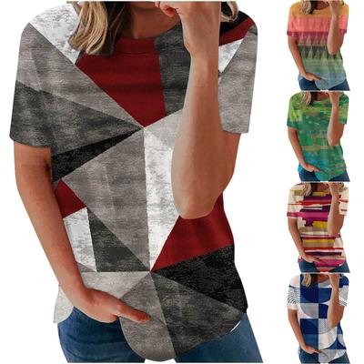 Damenmode, lässig, lockerer Rundhalsausschnitt, bedruckt, kurzärmelig, T-Shirt-Oberteil
