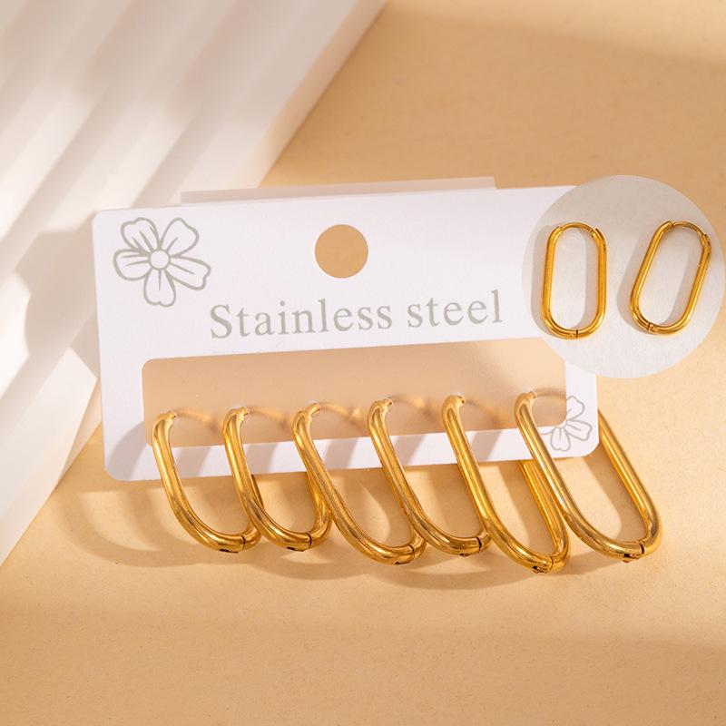 Korean Style Stainless Steel Cross-border Hoop & Stud Earring Set - Niche Elegant Titanium Steel Earrings for Commute.