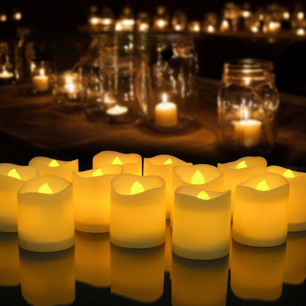 סט נרות LED ללא להבה (Votive) 100+ שעות פעולה נרות חשמליים מופעלים בסוללה תה-ליט לחתונה הצעת נישואין קישוט רומנטי