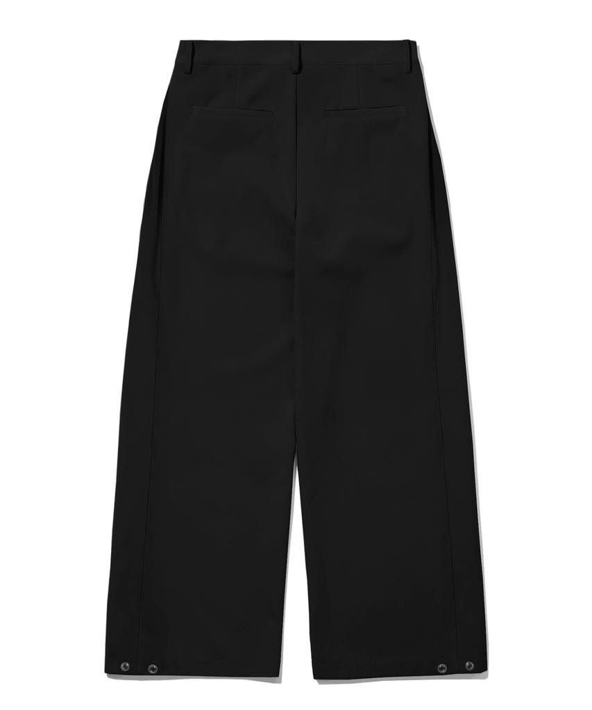 TRILLION Side Pleat Snap Button Wide Slacks (Black)