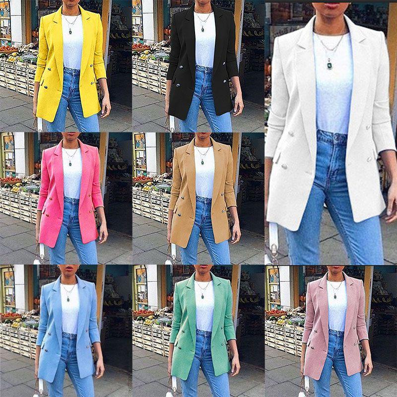 Elegant Women Long Sleeve Slim Formal Suit Work Jackets With Stylish Lapel Collar
