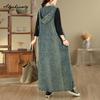 2026 Plus Size Spring Summer Women Tank Midi Dress Hooded V Neck Casual Loose Baggy Vintage Dress Sleeveless Denim Split Dress With Pocket