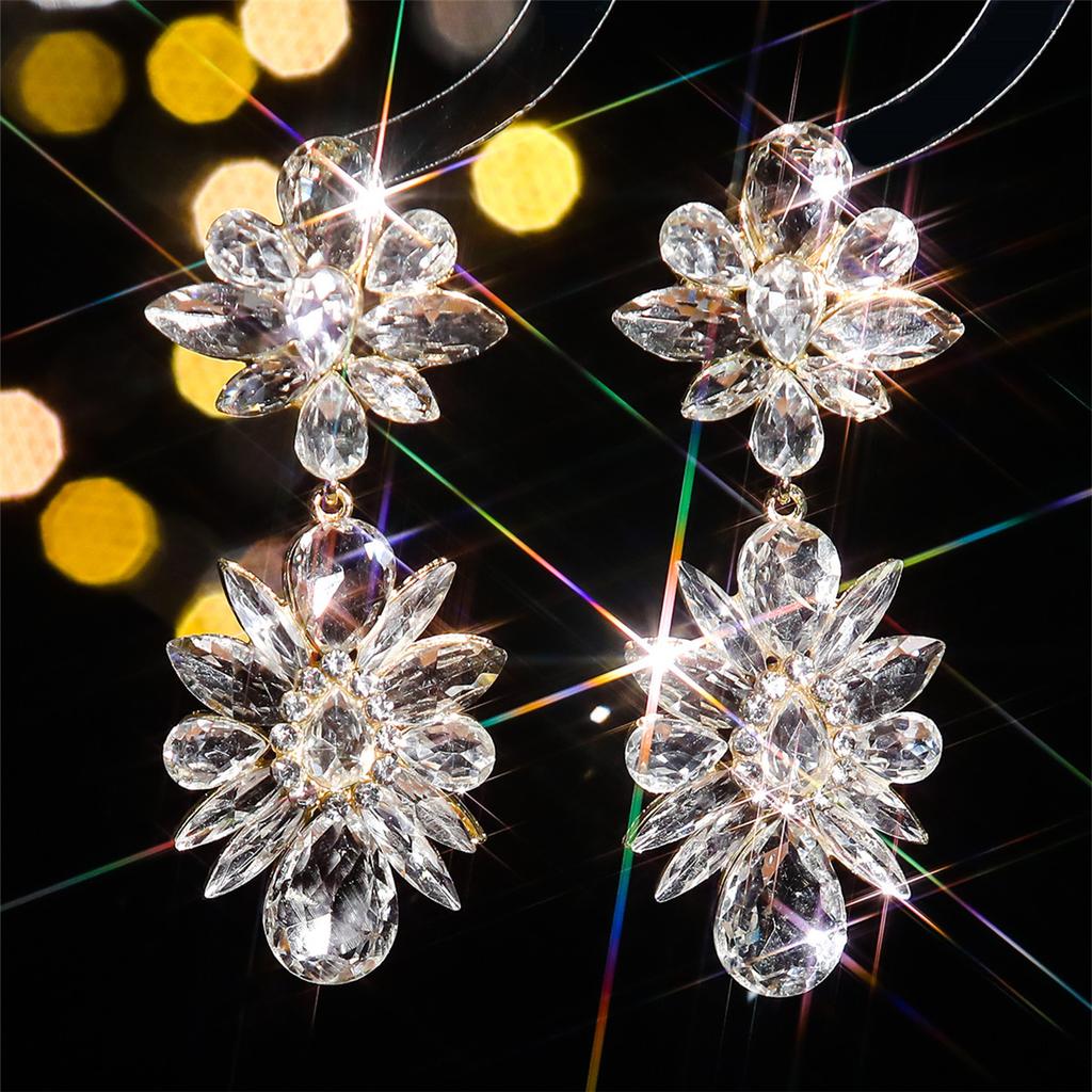 Fashion Snowflake Flower Sparkling Crystal Earrings Personalized Exaggerated Women's Earrings Nightclub Earrings