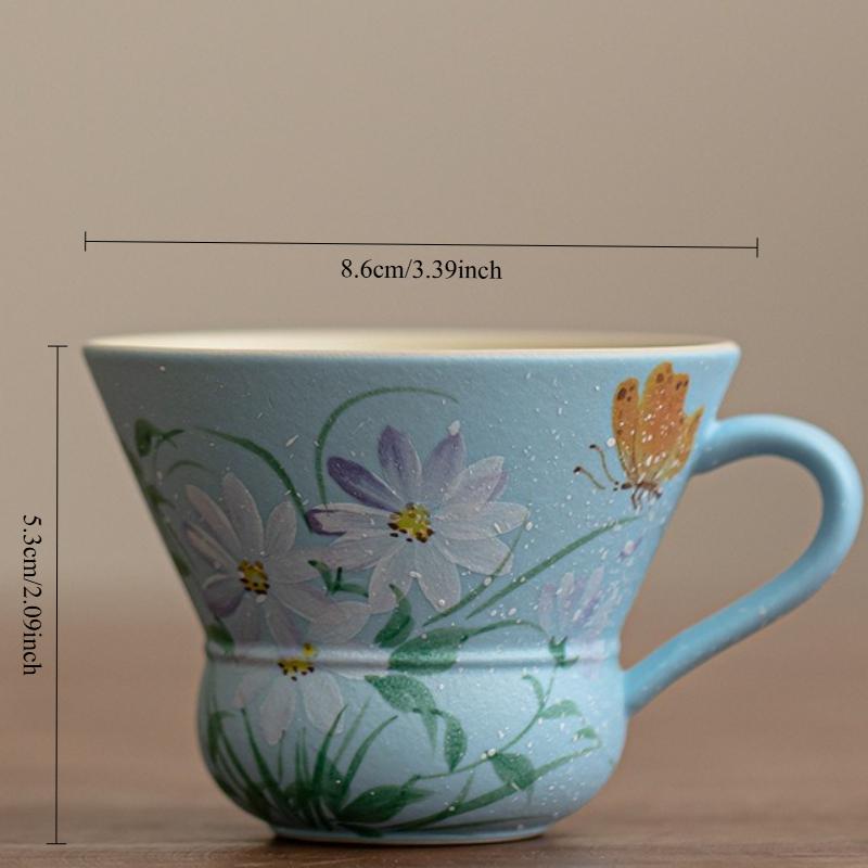 

Hand Painted Butterfly Ceramic Master Cup with Handle Kung Fu Tea Cup Women Office Water Cup Tasting Mug for Tea Lovers 70ml синий
