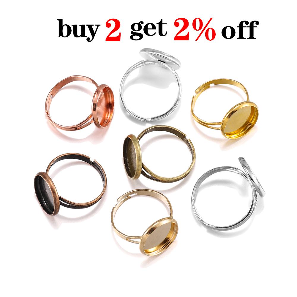 10pcs/lot Adjustable Blank Ring Base Fit Dia 10 12 14 16 18 20 25 mm Glass Cabochons Cameo Settings Tray Diy Jewelry Making Ring