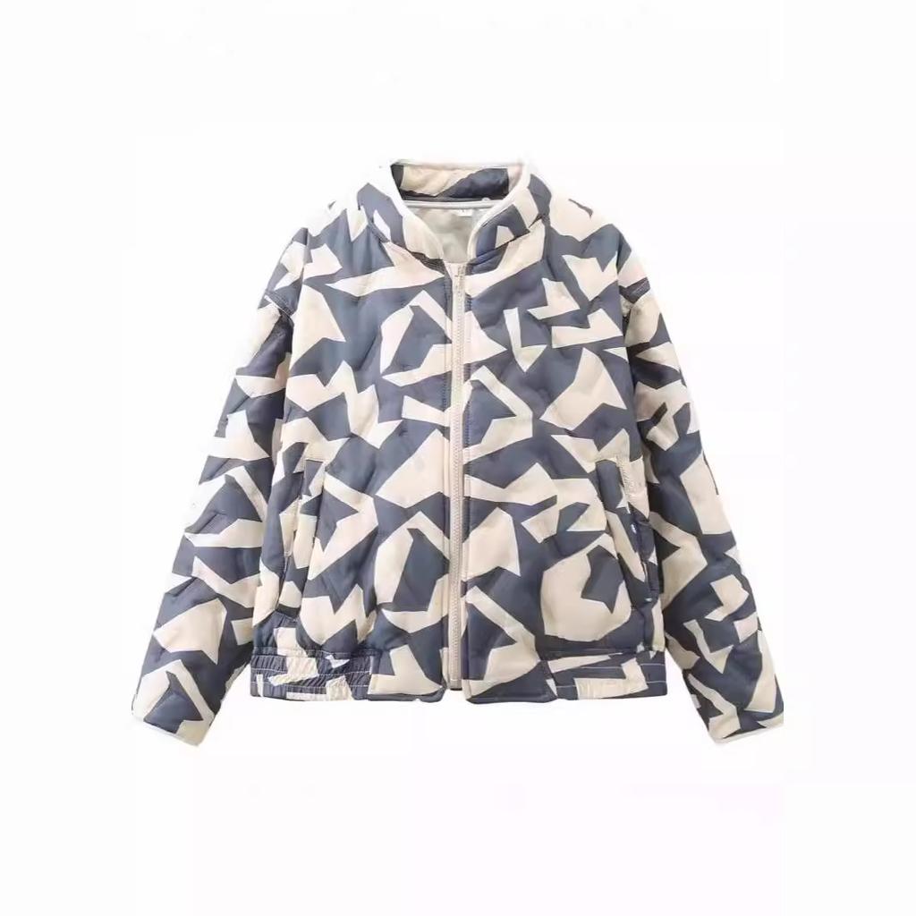 Nuovo Prodotto Stampato Imbottito con Cerniera Cappotto Francese Imbottito in Cotone Sottile Cappotto Imbottito in Cotone Largo a Maniche Lunghe Abbigliamento Corto in Cotone Goffrato da Donna