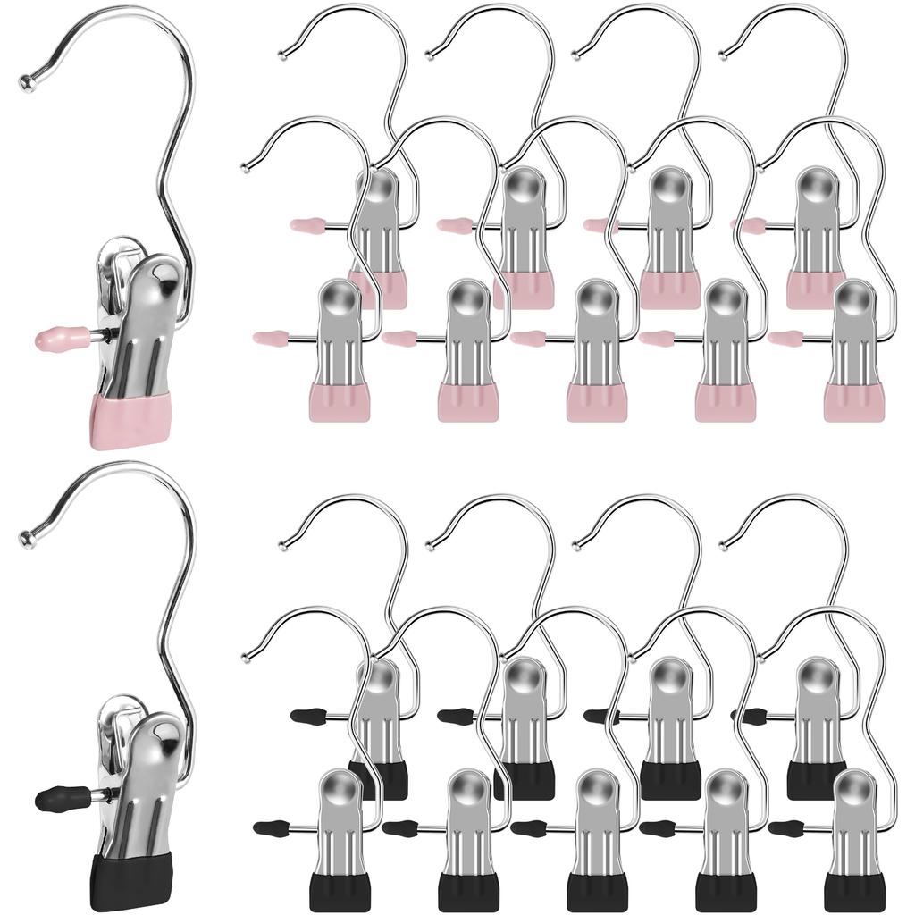20Pcs Laundry Clothespins Stainless Steel Pants Hangers Clips Boot Holder Space Saving Closet Multifunctional Organizers Hook