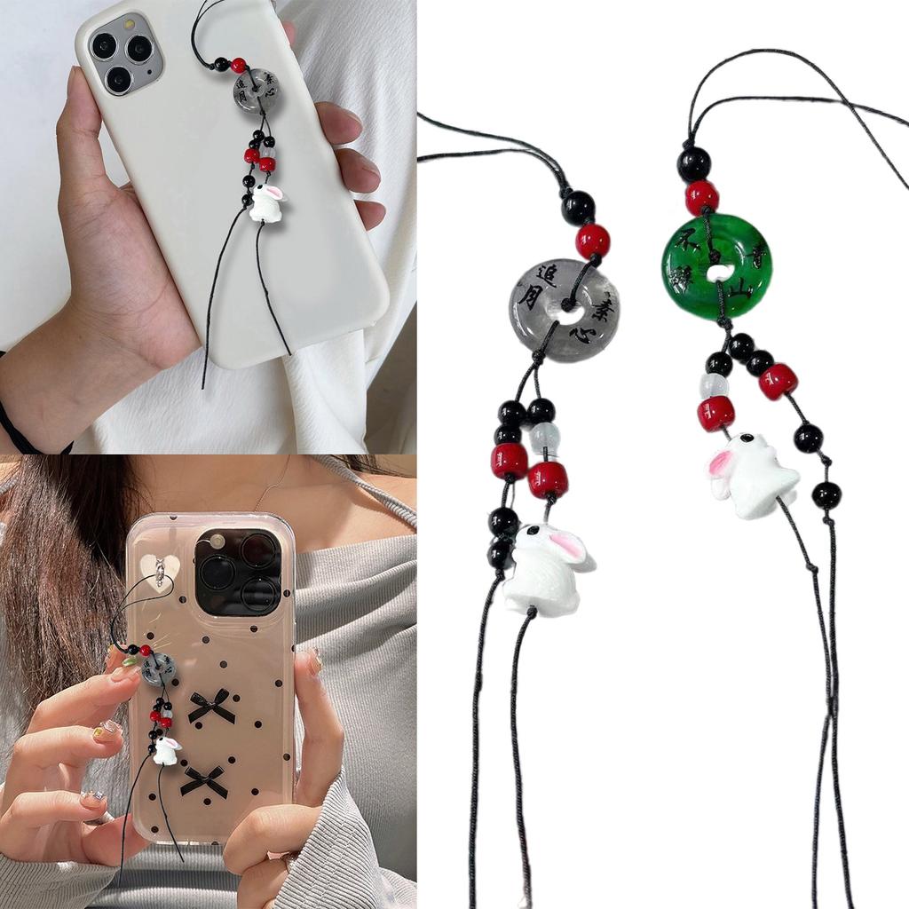 Resin Rabbit Charm with Rope for Phone Key Rabbit Pendant Phone Charm Ping Buckle Key Ornament for Trendy Individuals