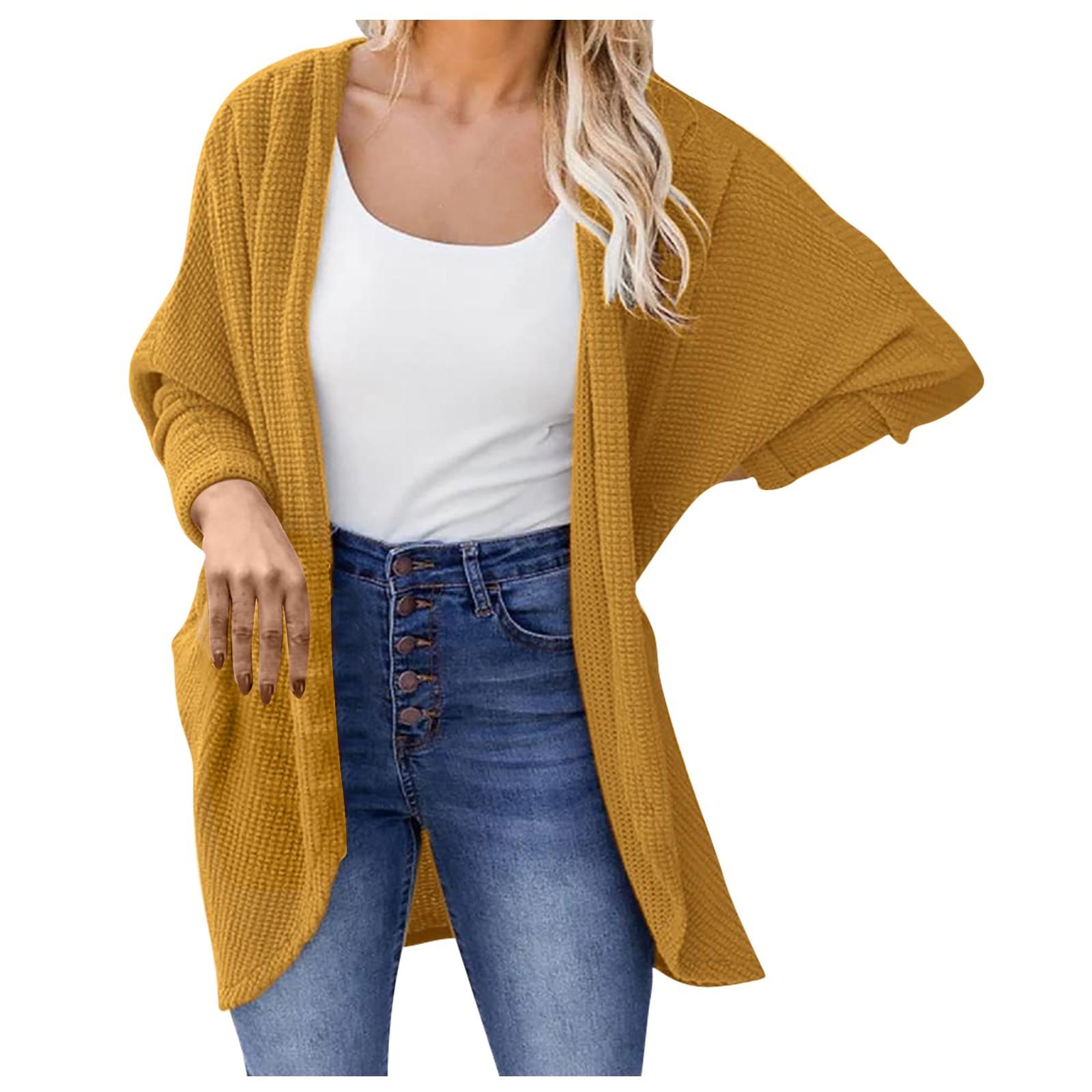 

Женский однотонный удобный домашний кардиган, длинная рубашка, куртка с шалью M жёлтый